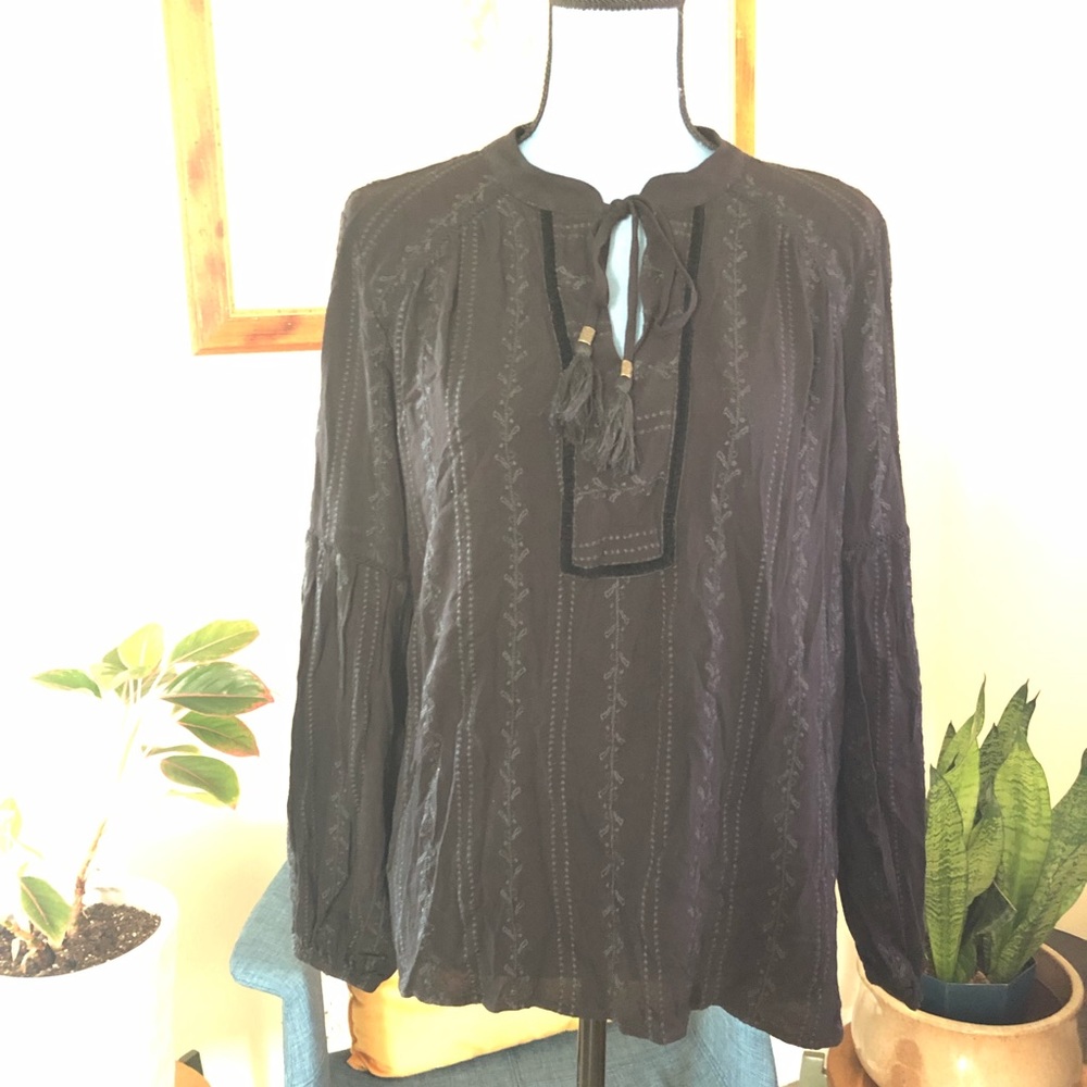 Knox Rose Long-Sleeve Embroidered Peasant Top XS S